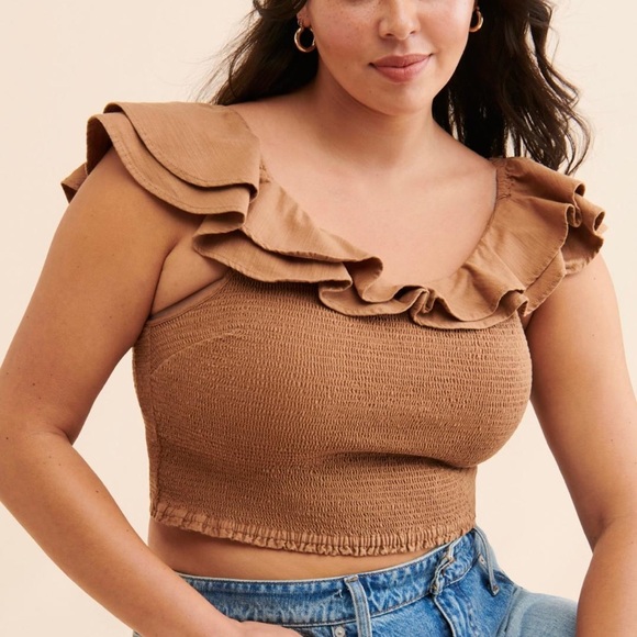Women's Tan Ruffle Top - Picture 5 of 11